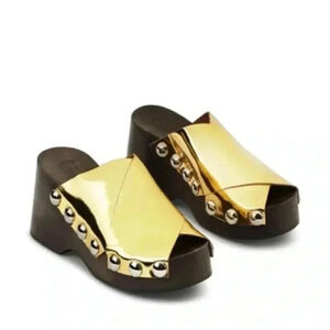 Ganni Gold and Black Mules
